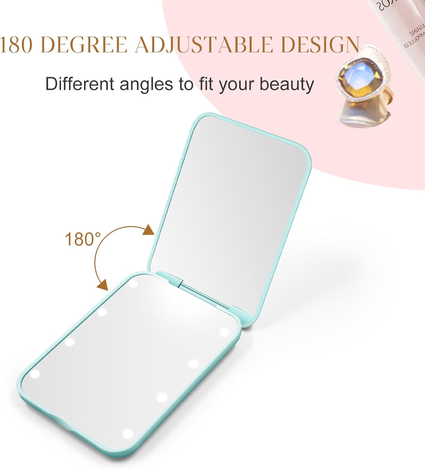 Compact Mirror, 1X/3X Magnification LED Pocket Mirror with Nternal BIattery, Mini Mirror for Purse, Pocket,Travel and Present (Mint Green)