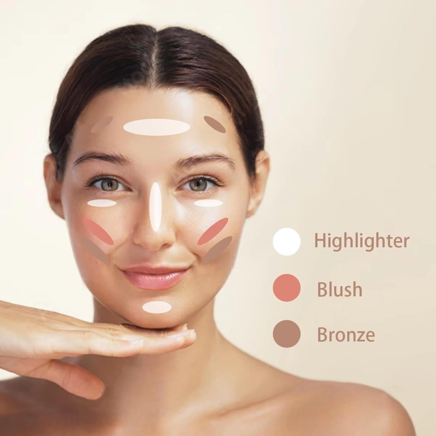 Baked Blush Highlight Bronze Powder 3-in-1 Contour Palette Sculpt Satin Silky Smooth Makeup Palettes Powder (002-Light)