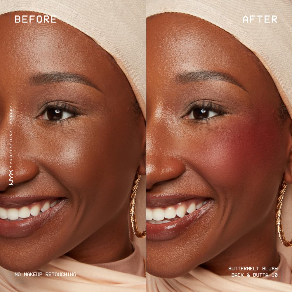 NYX PROFESSIONAL MAKEUP Buttermelt Powder Blush, Fade and Transfer-Resistant Blush, Up to 12HR Make Up Wear, Vegan Formula - Back And Butta