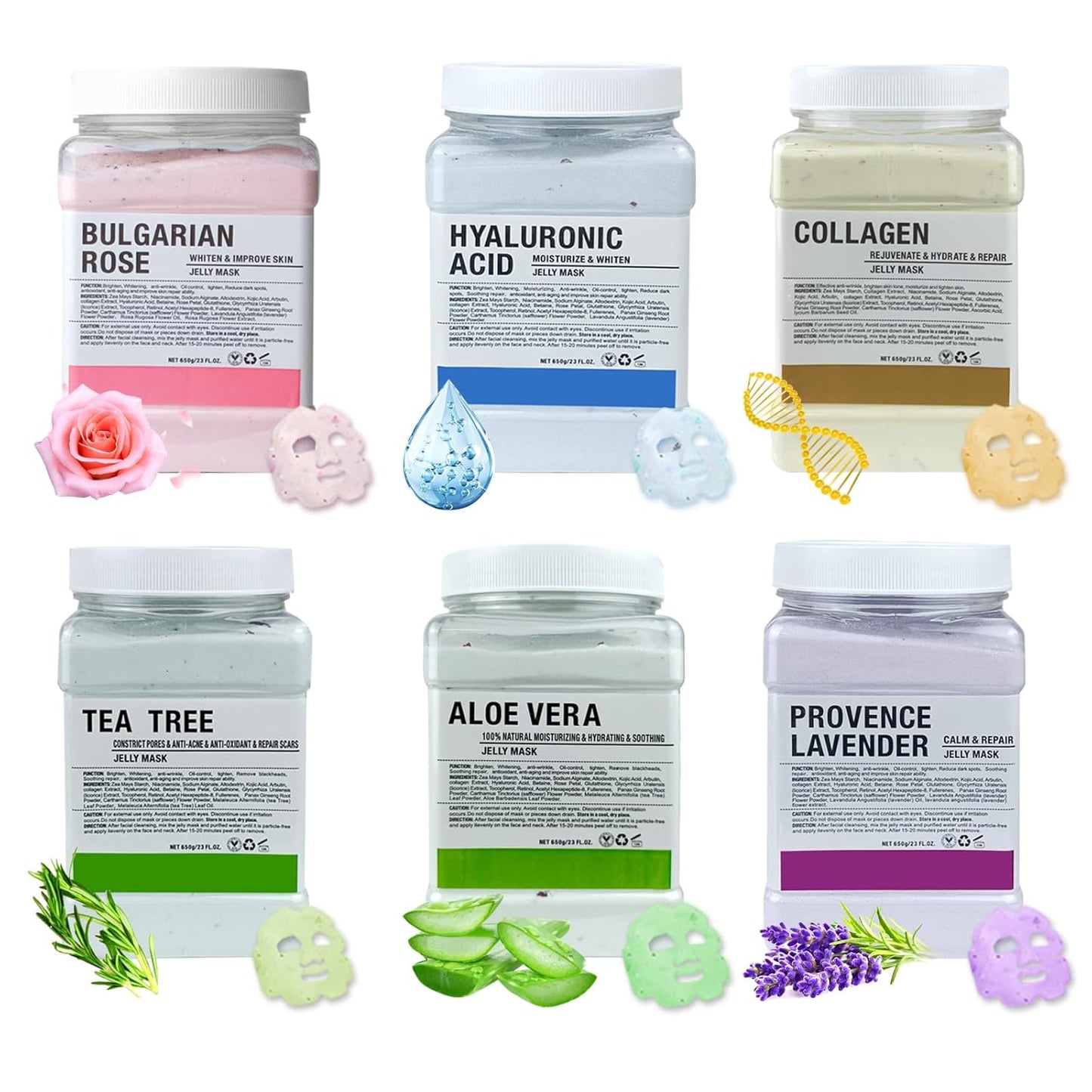 Jelly Mask for Facials Professional, Hydrating & Moisturizing Peel-Off Natural Gel Face Mask SkinCare, Professional Spa Use Jelly Face Masks, Deep Hydration & Glow 23 Fl Oz (6 Pcs)