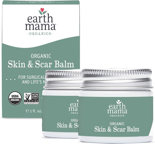 Earth Mama Organic Skin & Scar Balm |C-Section Recovery Skin Care, Pregnancy Stretch Mark Scar Cream with Organic Jojoba Oil, Tamanu Oil & Gotu Kola (2-Pack)