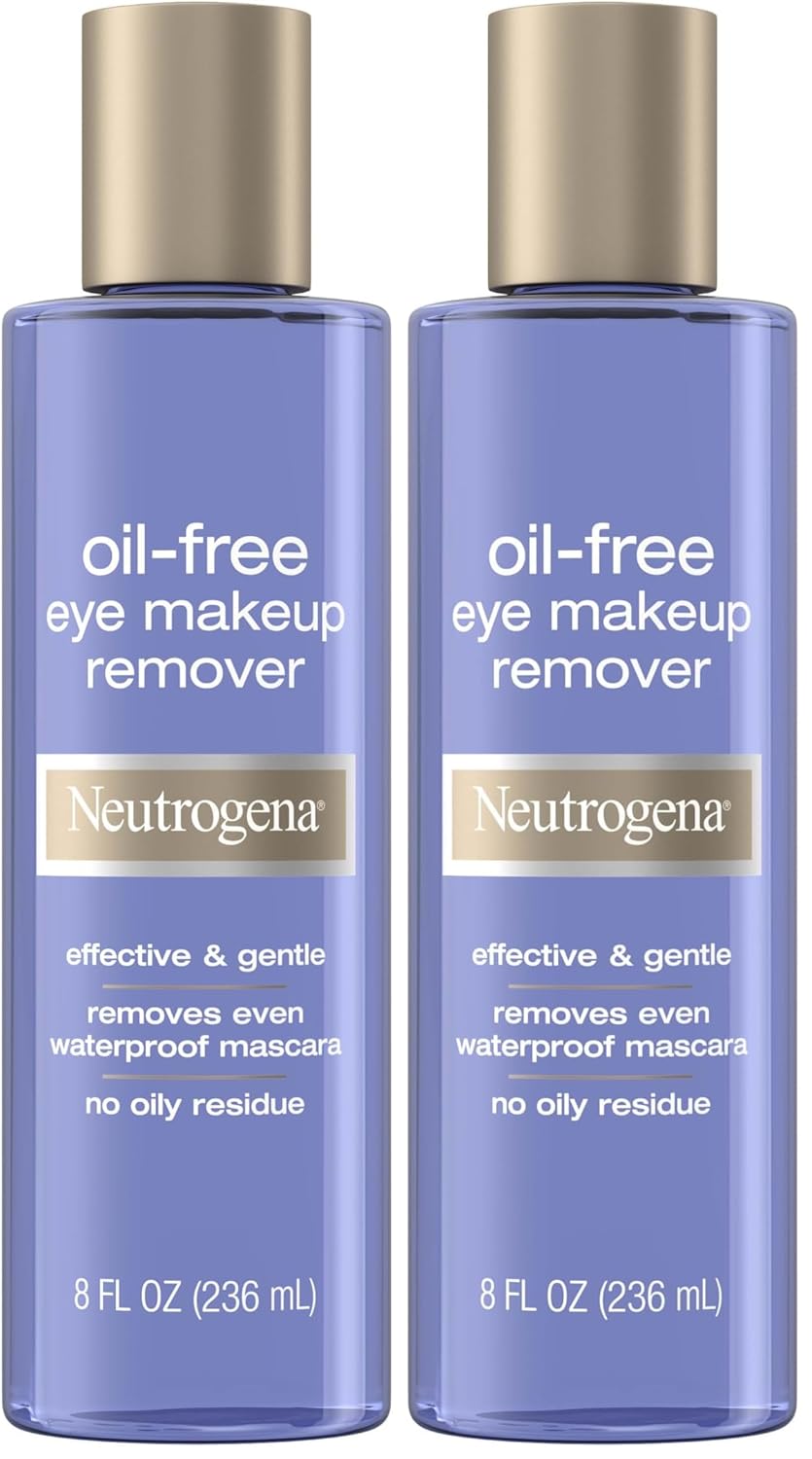 Neutrogena Gentle Oil-Free Eye Makeup Remover & Cleanser for Sensitive Eyes, Non-Greasy Makeup Remover, Removes Waterproof Mascara, Dermatologist & Ophthalmologist Tested, 8.0 fl. oz (Pack of 2)