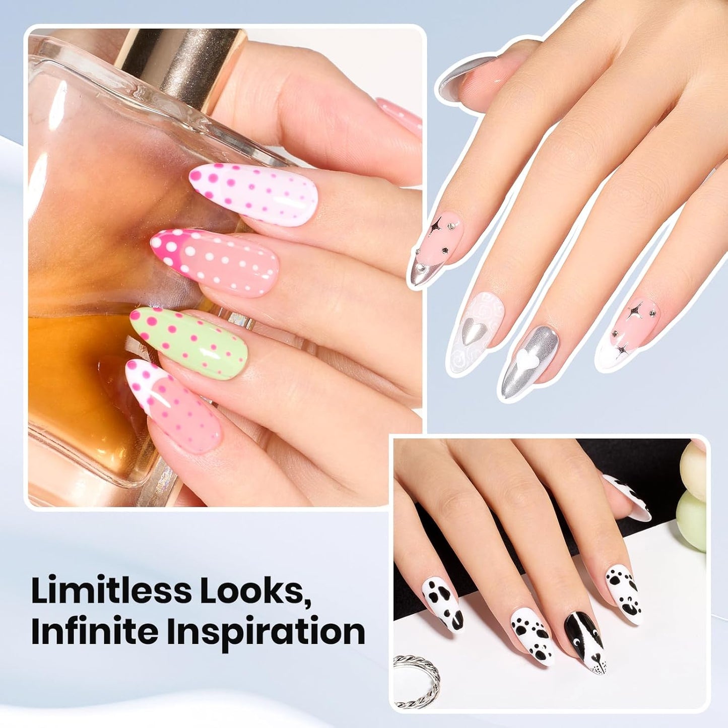 Beetles Nail Dotting Pen 4-in-1 Manicure Art Tools in Ballpoint Design with Size Marking and Pressing Head Double-end Nail Dotting Tool, Pefect for Dottings Painting Gems Chrome Powder DIY and Salon