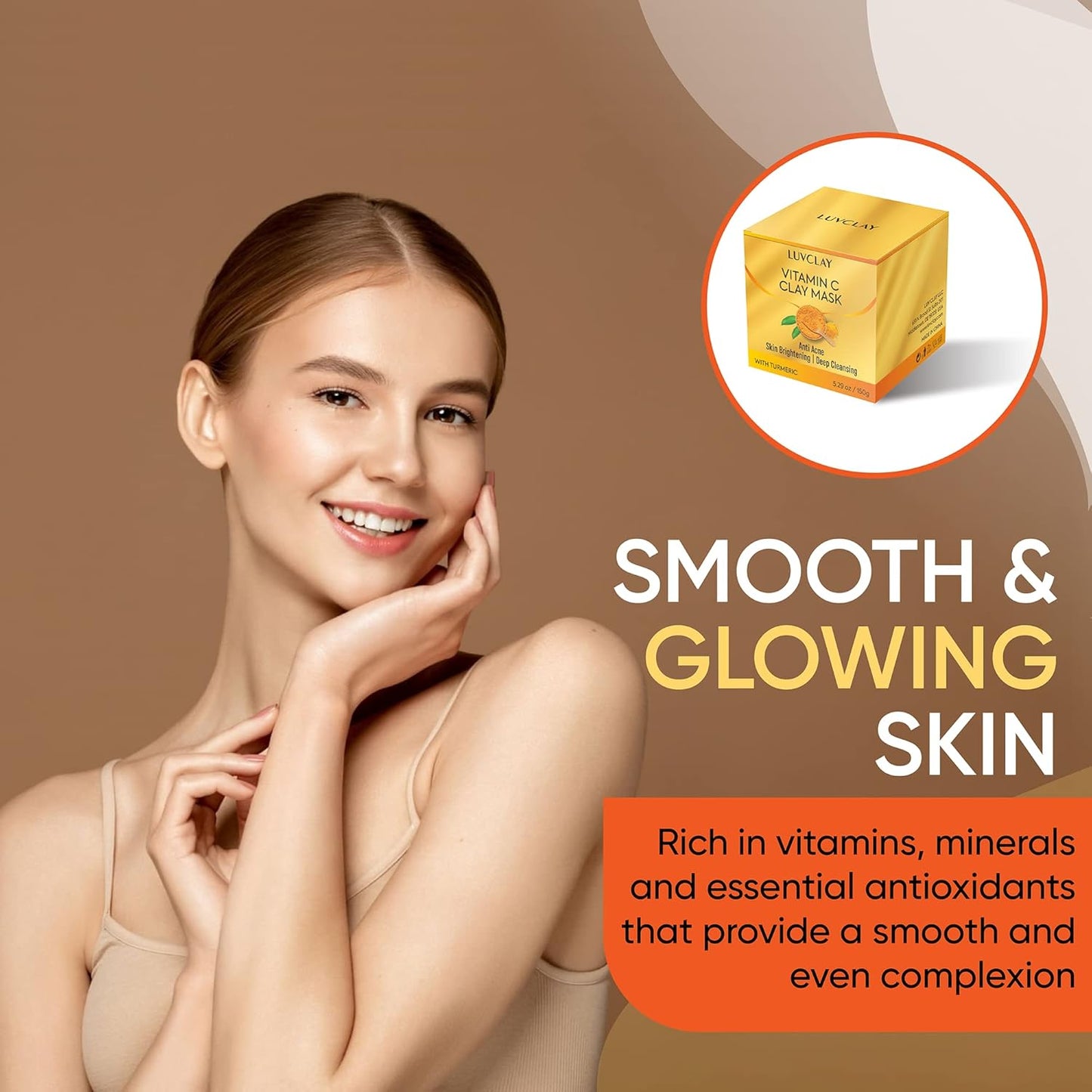 Vitamin C and Turmeric Clay Mask for Face – Deep Cleansing & Brightening Face Mask for Dark Spots, Pores, and Anti-Aging – Non-Greasy, Easy-to-Apply Hydrating Skin Care, 5.29 Oz