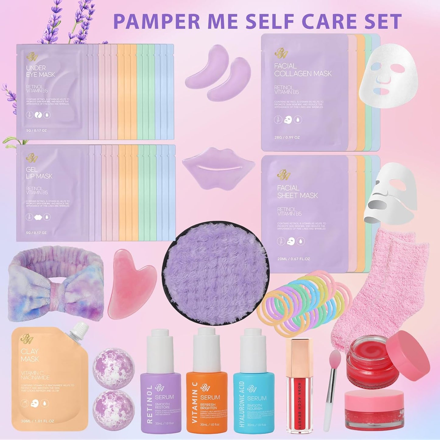 Face Sheet Masks Pack, 55 Pcs Skin Care Kit, Spa Kit Gift for Women, Real Deep Hydrogel Collagen Mask, Hyaluronic Acid Face Serum, Clay Mask, Gel Eye Mask, Lip Gloss, Christmas, Birthday, Anniversary