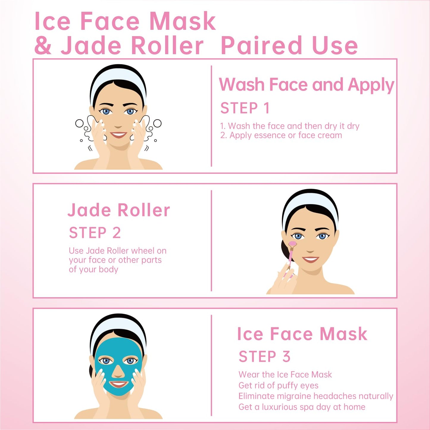 ZNÖCUETÖD Ice Face Roller Facial Jade Roller and Ice Face Mask Cold Cooling Gel Mask Gift Set for Women Face Aging Wrinkles Lifting Firming Puffy Eyes, Eye Face Neck Roller Massager SPA Tools