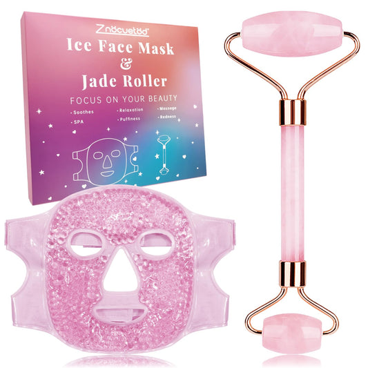 ZNÖCUETÖD Ice Face Roller Facial Jade Roller and Ice Face Mask Cold Cooling Gel Mask Gift Set for Women Face Aging Wrinkles Lifting Firming Puffy Eyes, Eye Face Neck Roller Massager SPA Tools