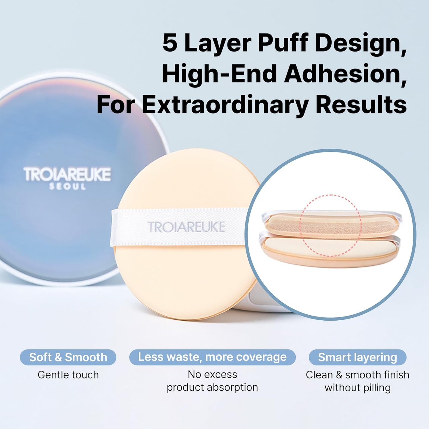 TROIAREUKE Seoul "Bridal" Cushion Foundation(#22, Yellow Beige), Korean Cushion Foundation, K-Beauty, Hydrating, Long-lasting, Lightweight, Natural Finish, Anti-Aging, Moisture, Whitening, SPF 50+