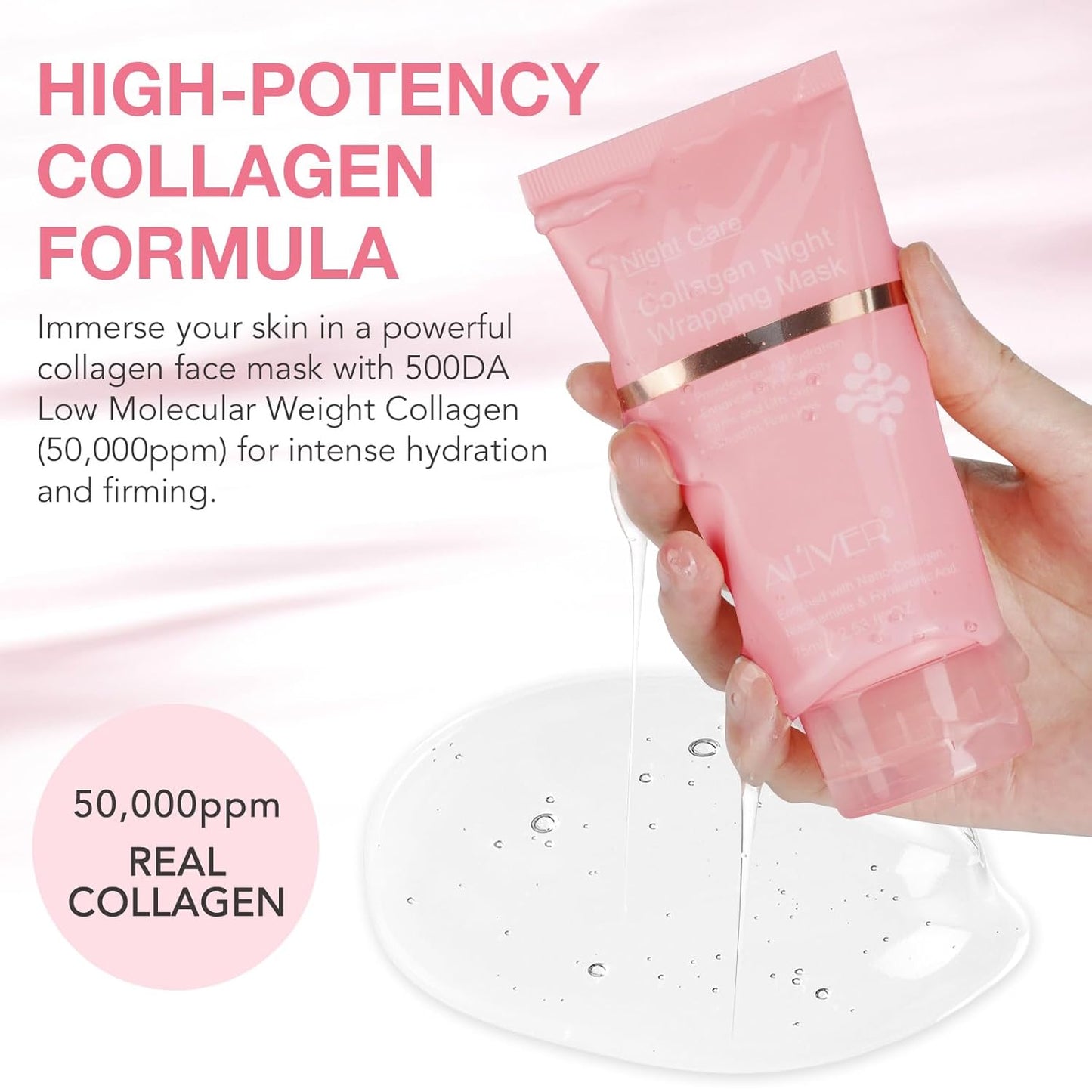 Collagen Overnight Wrapping Peel off Face Mask, Collagen Night Wrapping Mask, Elasticity & Hydration Care, Reduce Fine Lines & Dullness, Anti-aging Skin Care 2.53 fl.oz