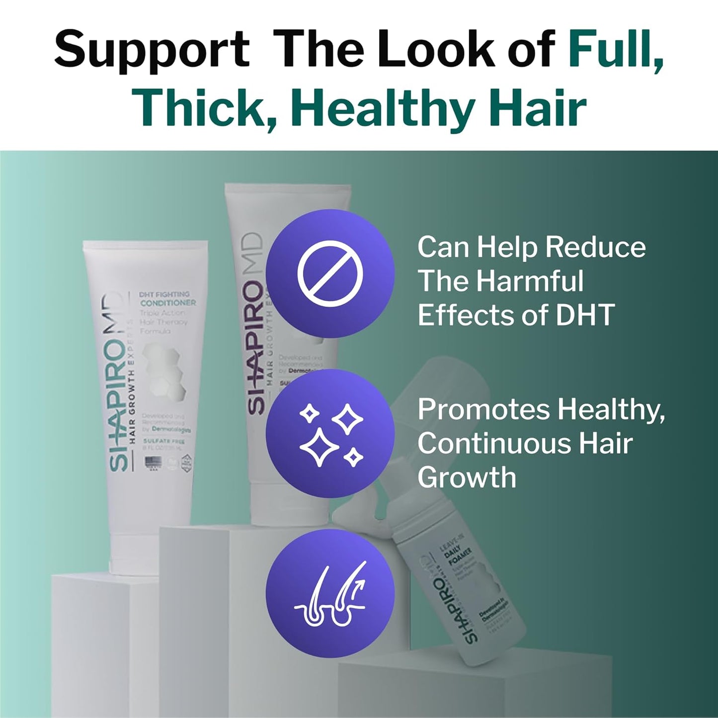 Shapiro MD Hair Growth Experts Natural Hair Kit for Thicker, Fuller, Healthier Looking Hair - Including Shampoo, Conditioner and Leave-In Daily Foam (1 Month Supply)