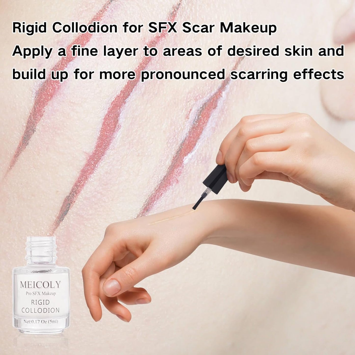 MEICOLY Rigid Collodion and Remover Kit,Scarring Liquid with Brush,Professional Scar Makeup for Halloween SFX Cosplay,Liquid Scar Fake Scar Makeup for Theater Stage Performance,Collodion Scar Liquid