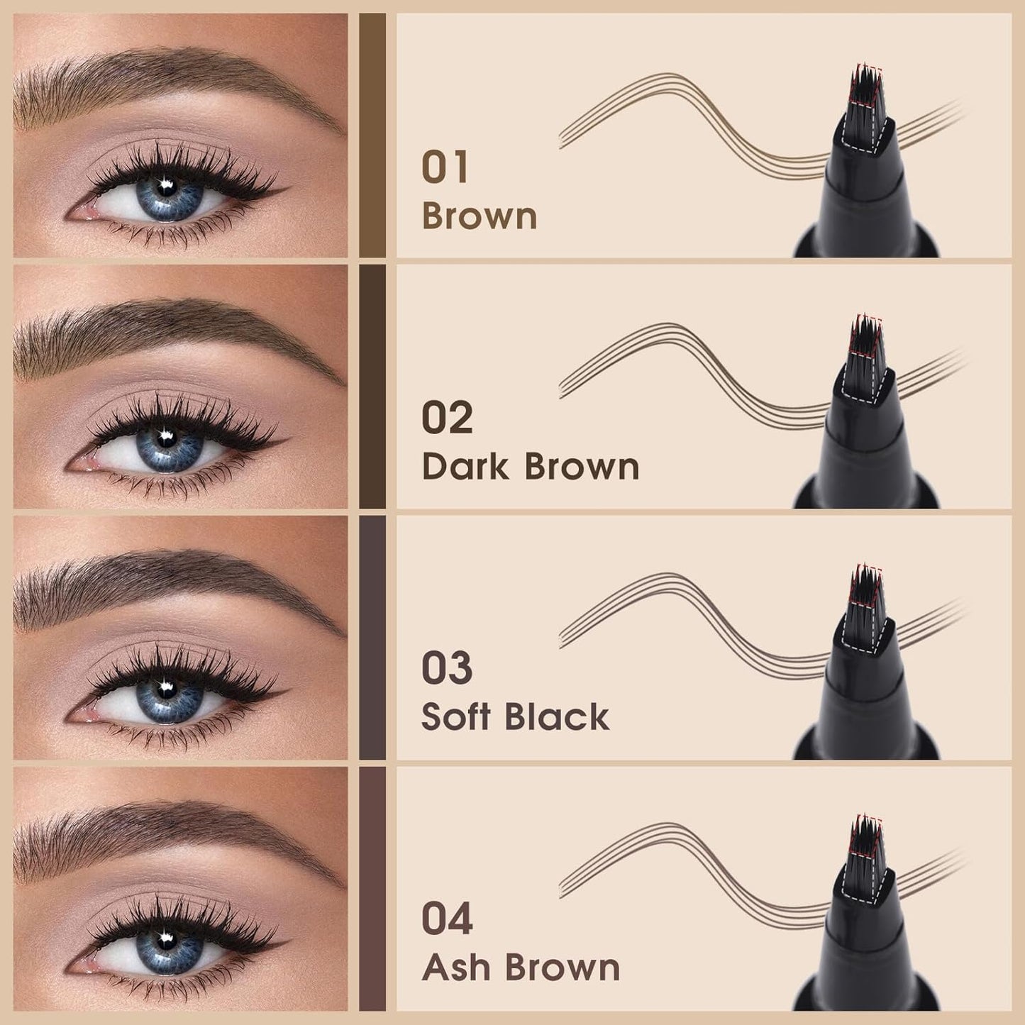 Microblading Brow-Fection Brow Eyebrow Pencil – Angled Brush Tip, Wild Natural Hair-Like Strokes, Patented Design, Long-Lasting & Smudge-Proof, for Beginners & Pros(01 Brown）