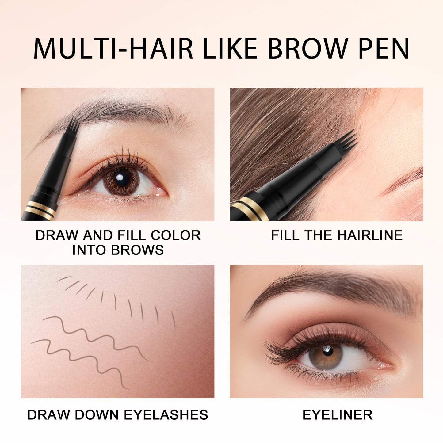 Eyebrow Pen,2-in-1 Waterproof Eyebrow Pencil with 4 Tip Microblading Brow Pen and Ultra-Precise Brow Pencil,with Dual-ended Eyebrow Brush,Eyebrow Makeup for Natural Looking - Ebony