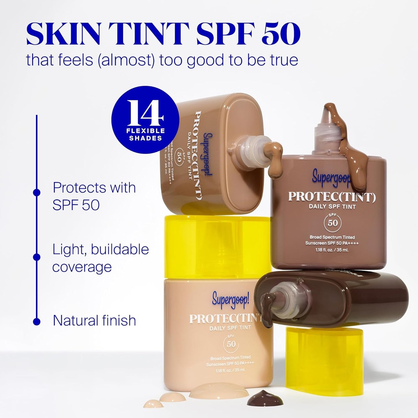 Supergoop! Protec(tint) Daily Skin Tint SPF 50 - 22W - Light, Buildable Coverage for Immediately Smooth, Even-Looking Skin - Natural Finish