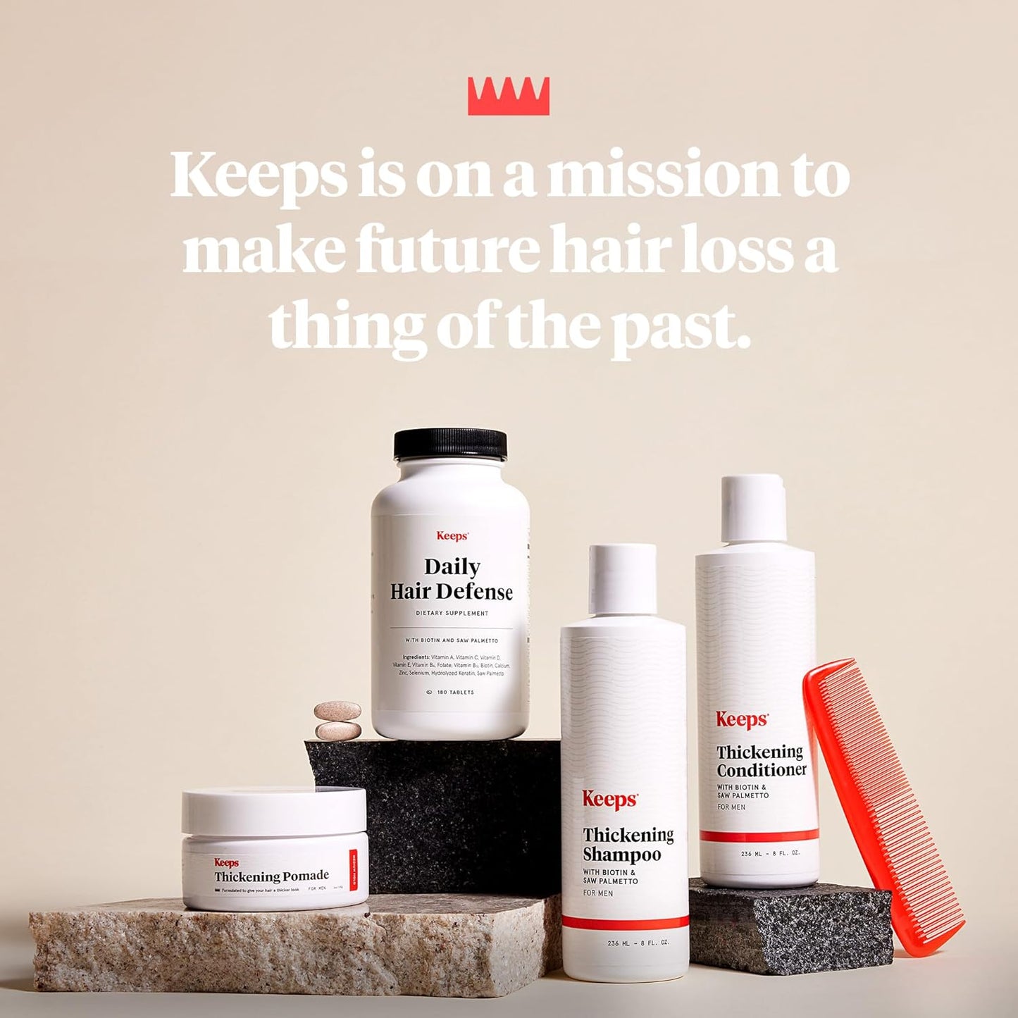 Keeps Daily Hair Supplement, 180 Tablets - Saw Palmetto Promotes Healthy Hair - Biotin, Vitamins A, B6, B12, C, D, Calcium, Selenium & Zinc - Men & Women - 3 Month Supply