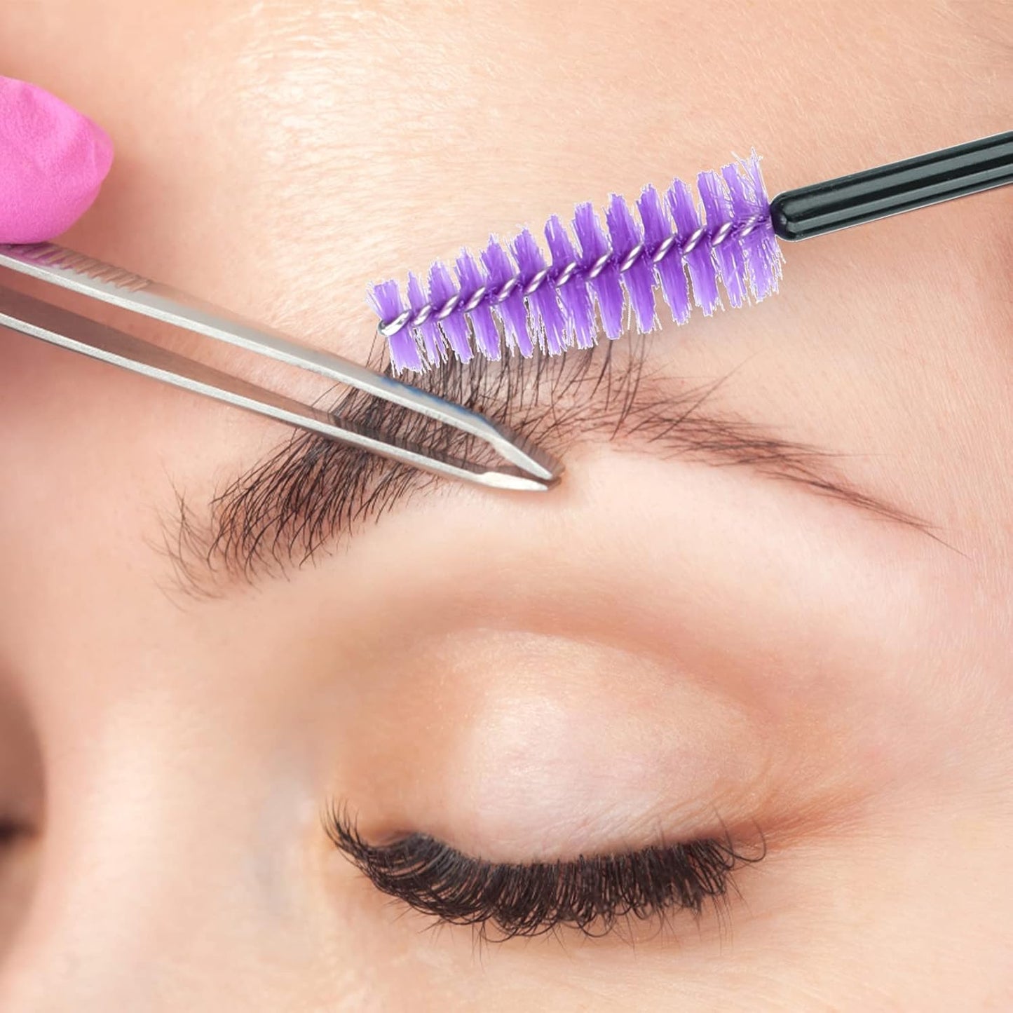 G2PLUS 100PCS Disposable Eyelash Brushes, Adjustable Mascara Wands Makeup Applicator, Lash Spoolies Brushes for Eyelash Extensions and Eyebrows (Purple)