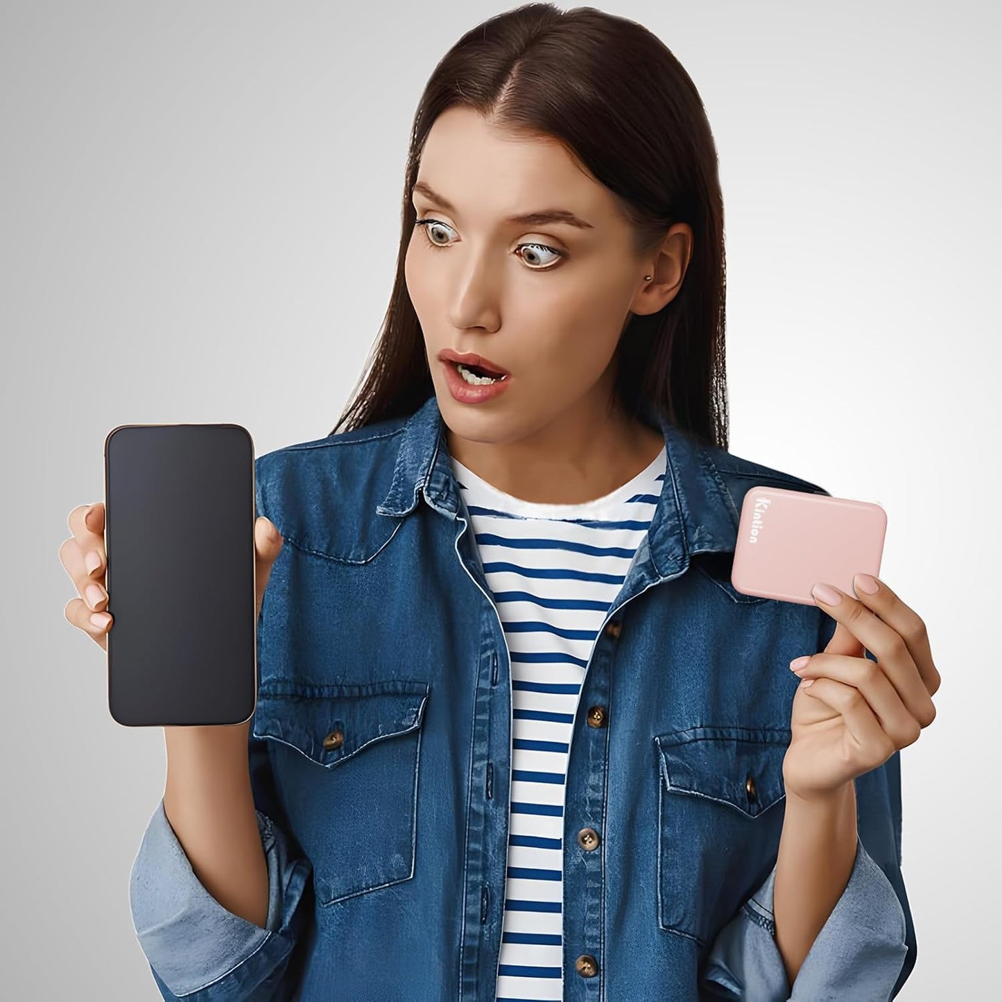 Kintion Rechargeable Pocket Mirror, Double Sided 1X/3X Magnification Compact Vanity Mirror, 3 Color Lights, Dimmable, Small Portable Wallet Mirror, Lighted Travel Mirror for Women Gifts, Pink