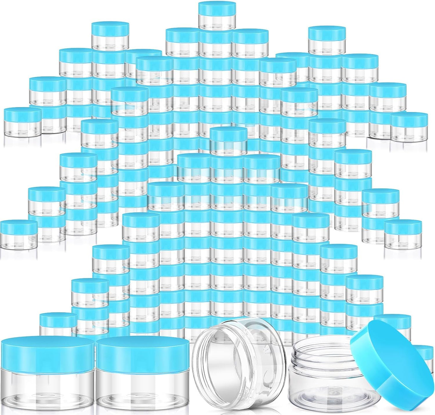 SATINIOR 100 Pcs Plastic Jars with Lids Small Containers Lids Wide Mouth Small Plastic Containers for Lotion Cream Rhinestones Body Butters Travel Storage(10 oz, Blue)