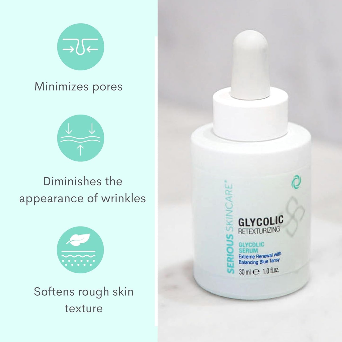Serious Skincare Glycolic Skin Renewal Set - Retexturizing Serum - Facial Moisture Cream - Face Wash Cleanser - Balancing Blue Tansy Extract - Improve Appearance of Lines, Wrinkles and Enlarged Pores