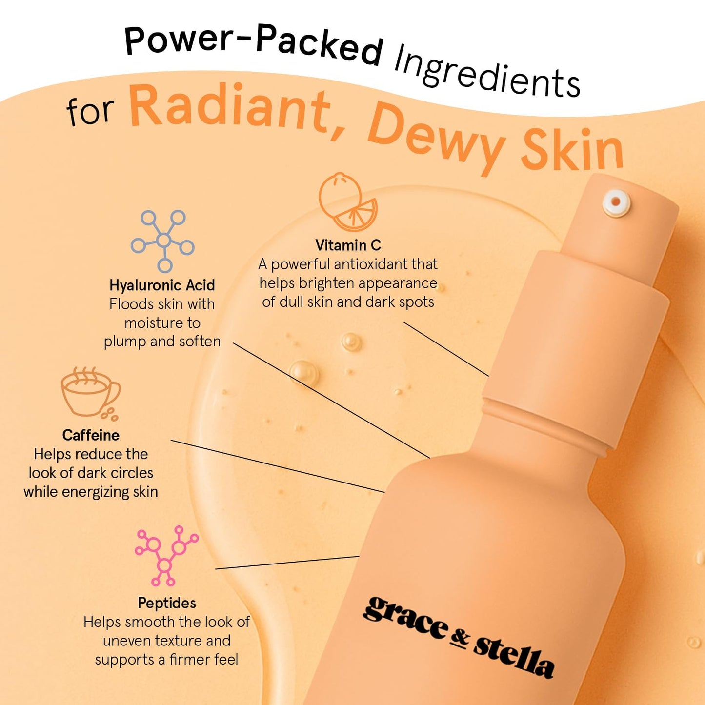 grace & stella Vitamin C Serum for Face (50ml /1.7 fl oz)- Brightening Vitamin C for Face with Hyaluronic Acid Serum To Reduce Dullness & Dark Spots - Vegan Skincare