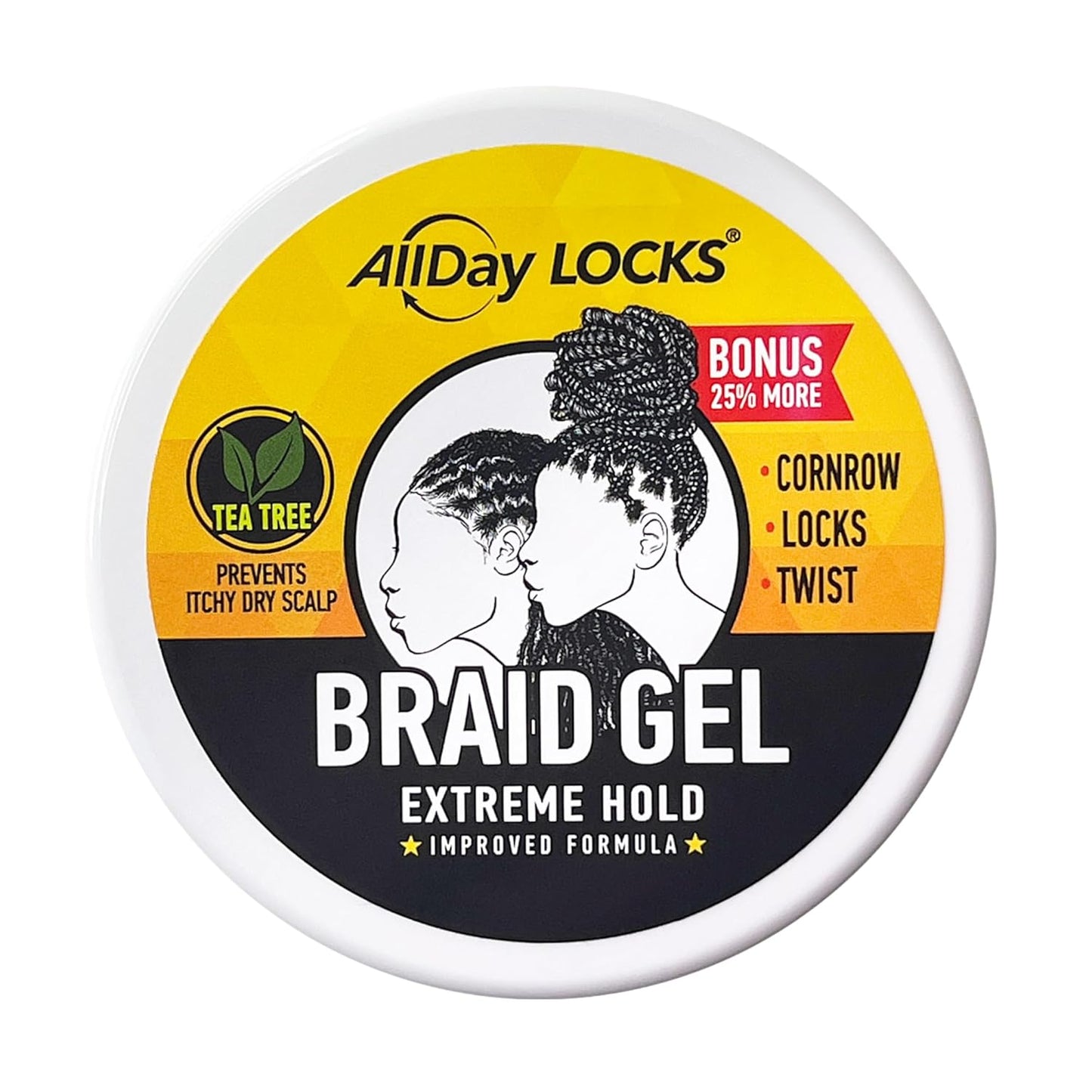 AllDay Locks Braid Gel (5 oz) | Extreme Hold, High Shine | Frizz & Flake-Free Edge Control | Tea Tree, Lavender, Peppermint Oil | Slick & Style Braids, Locks, Twists, Cornrows | 5 oz