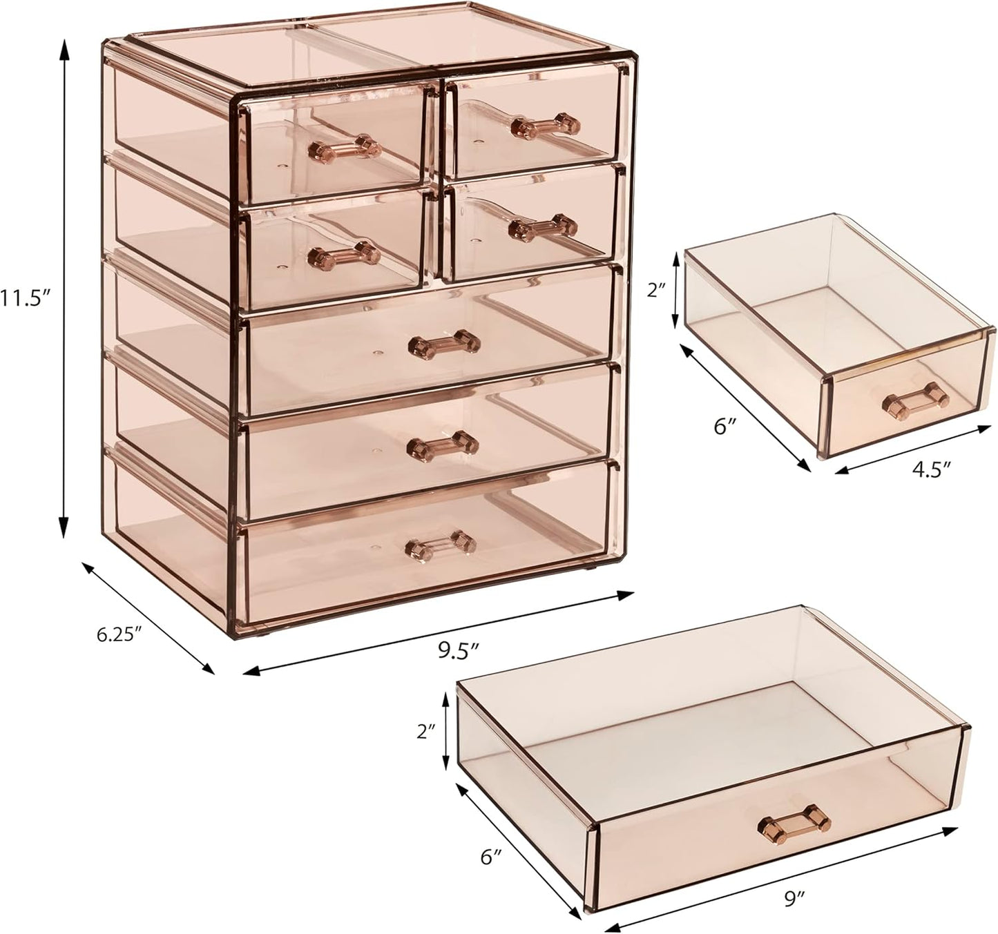 Sorbus Acrylic Makeup Organizer - Organization and Storage Case for Cosmetics Make Up & Jewelry - Big Clear Makeup Organizer for Vanity, Bathroom, College Dorm, Closet, Desk (3 Large, 4 Small Drawers)