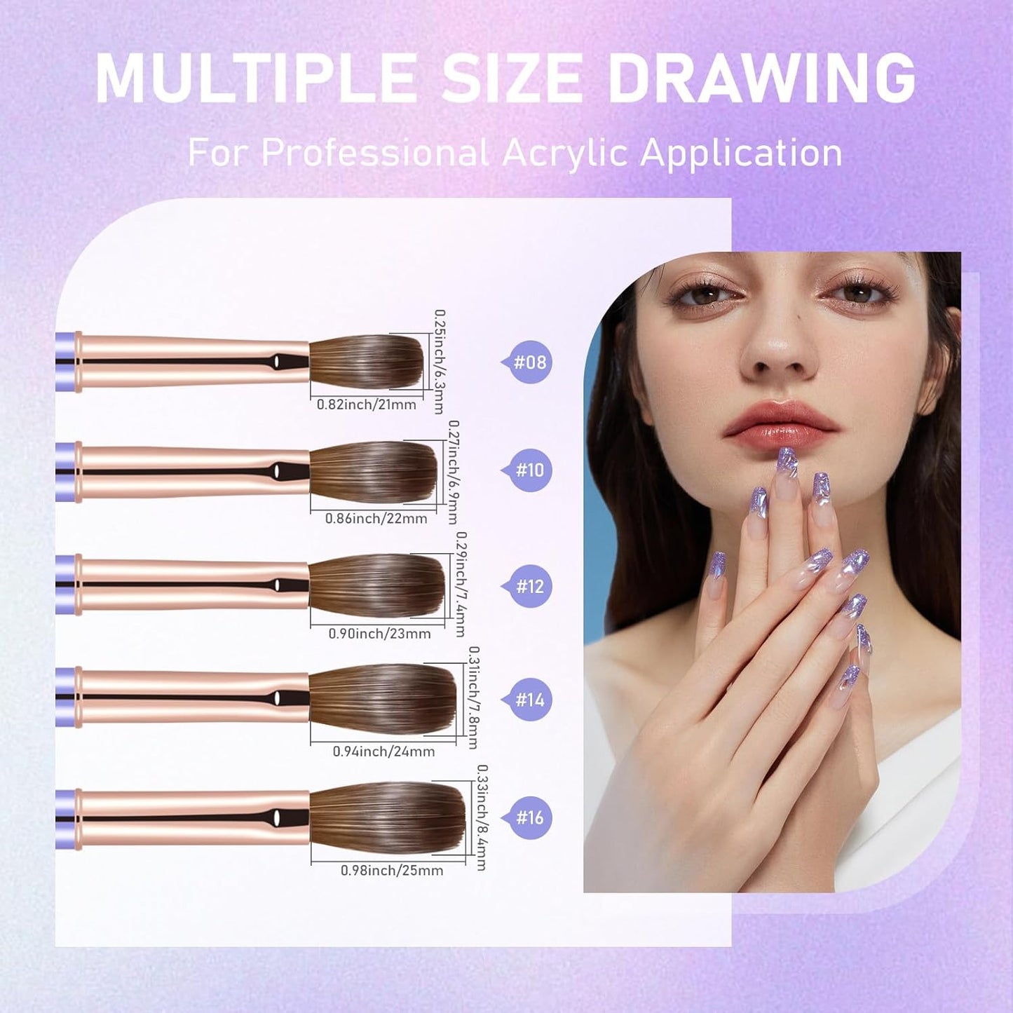 Acrylic Nail Brush Size #12, KEMEISI 100% Pure Kolinsky Nail Art Brushes Sturdy Handle Oval Shaped Acrylic Powder Nail Design Tools for Professional Manicure DIY Home Salon (Purple)