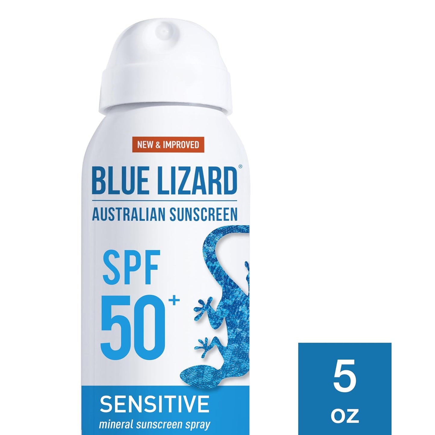 Blue Lizard Sensitive Mineral Sunscreen Spray SPF 50+, Dermatologist-Recommended Brand, Broad-Spectrum UVA/UVB Protection, Water-Resistant, Zinc Oxide Formula, 5 fl oz (Pack of 2)