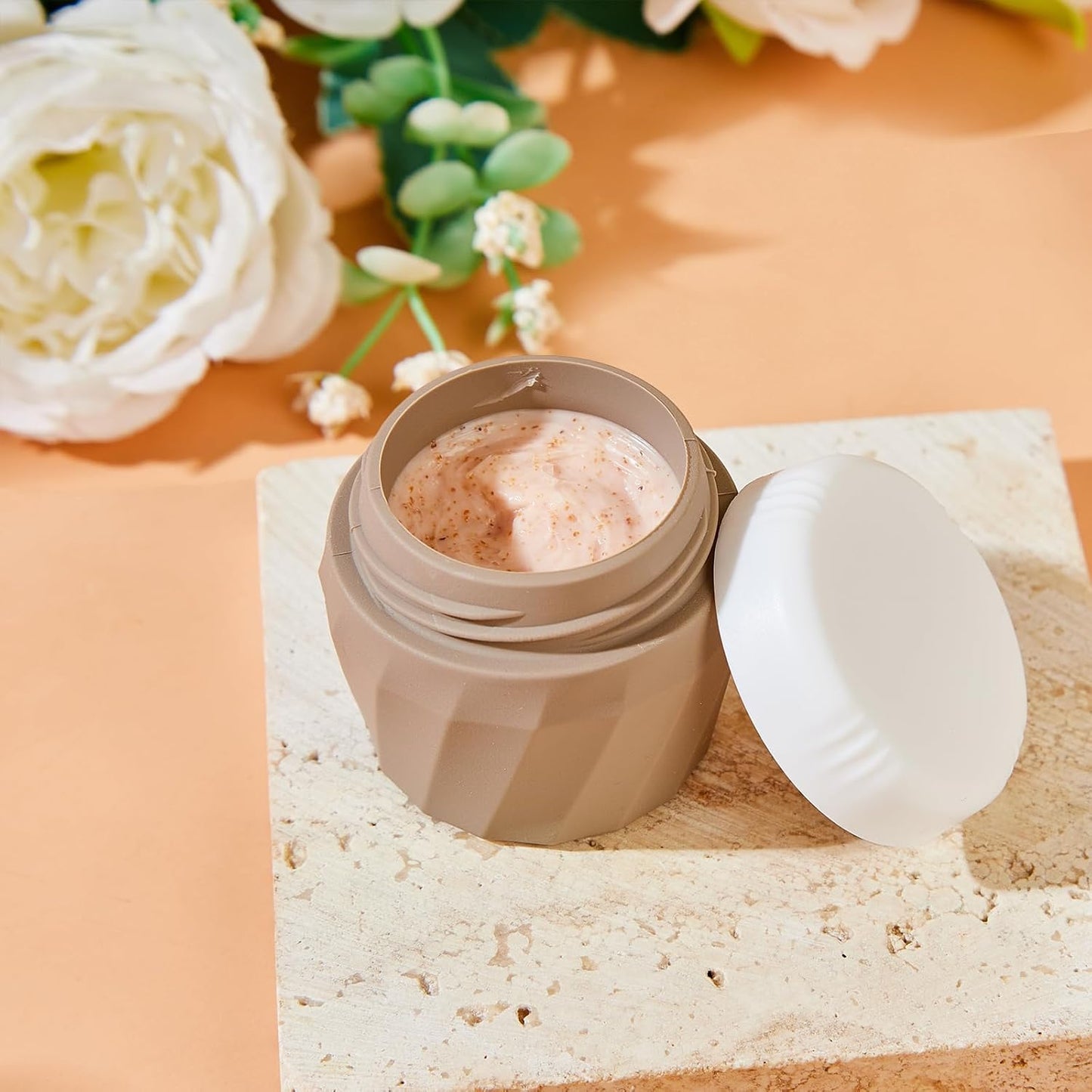 Travel Containers for Toiletries, Premium Silicone Cosmetic Cream Jars, TSA Approved Leak-Proof Refillable Travel Size Toiletries with Clear Bag for Cosmetic Face Body Cream (Apricot, 1OZ)