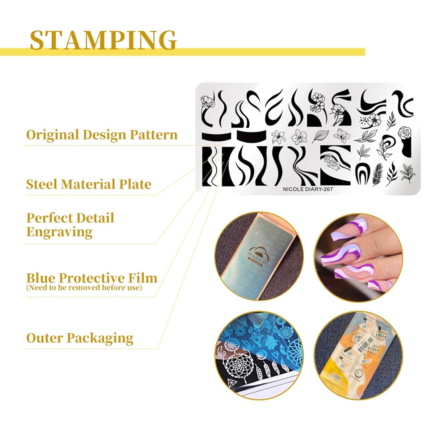 Born Pretty Nail Art Stamping Templates Set Flowers Leaves Plant French Stamping Image Plates Manicure DIY Design Stamp Plates 8PCS