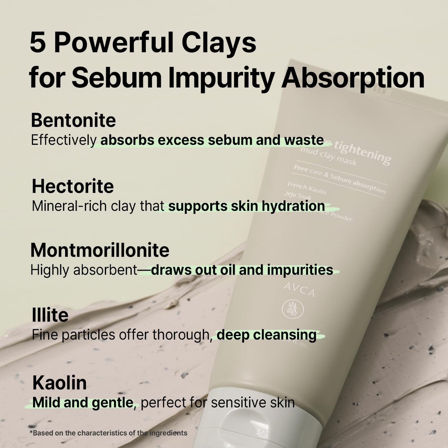 AVCA Clarifying Mud Clay Mask for Smooth and Shine-Free Skin 200ml/6.76Oz