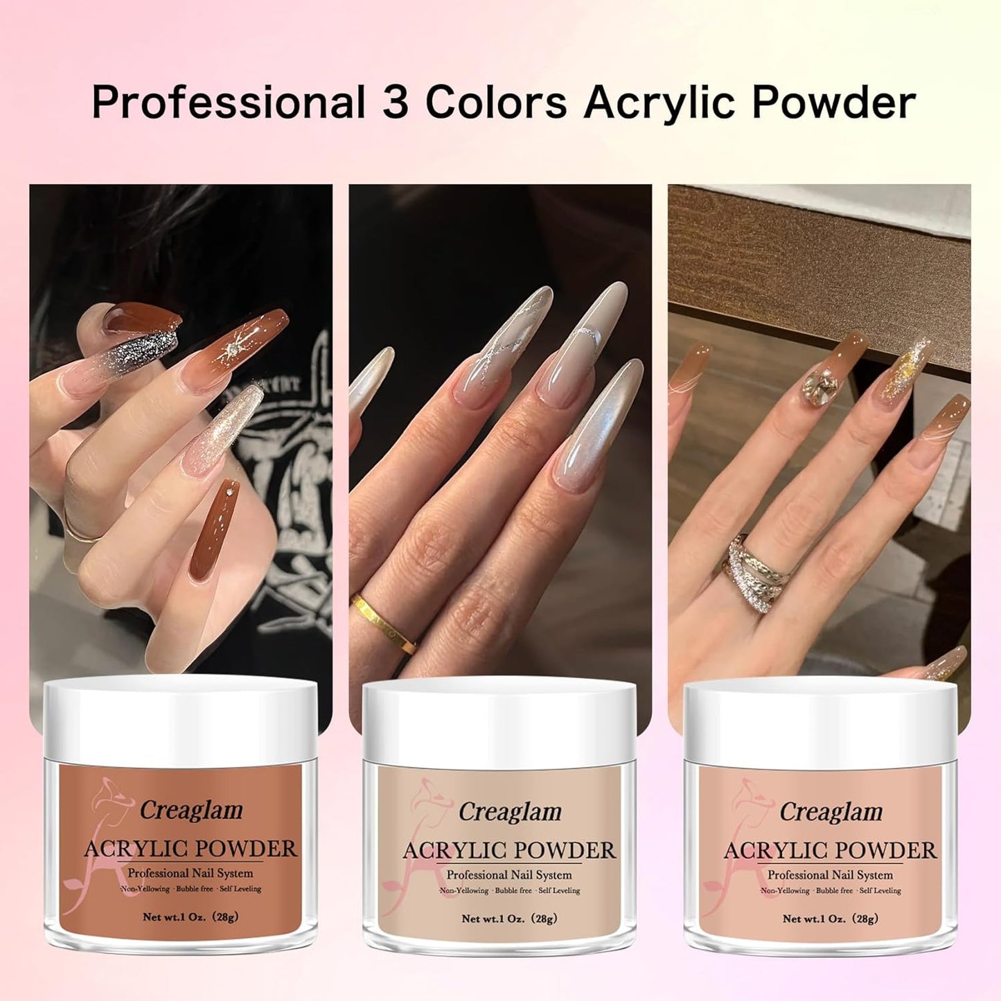 Super Acrylic Powder 28g: 3Pcs Large Capacity Bruschetta Tuscany Nail Polymer for 3D Art Carving French Extension - 1oz. Muted Clay Professional Acrylic Powder No Need Lamp