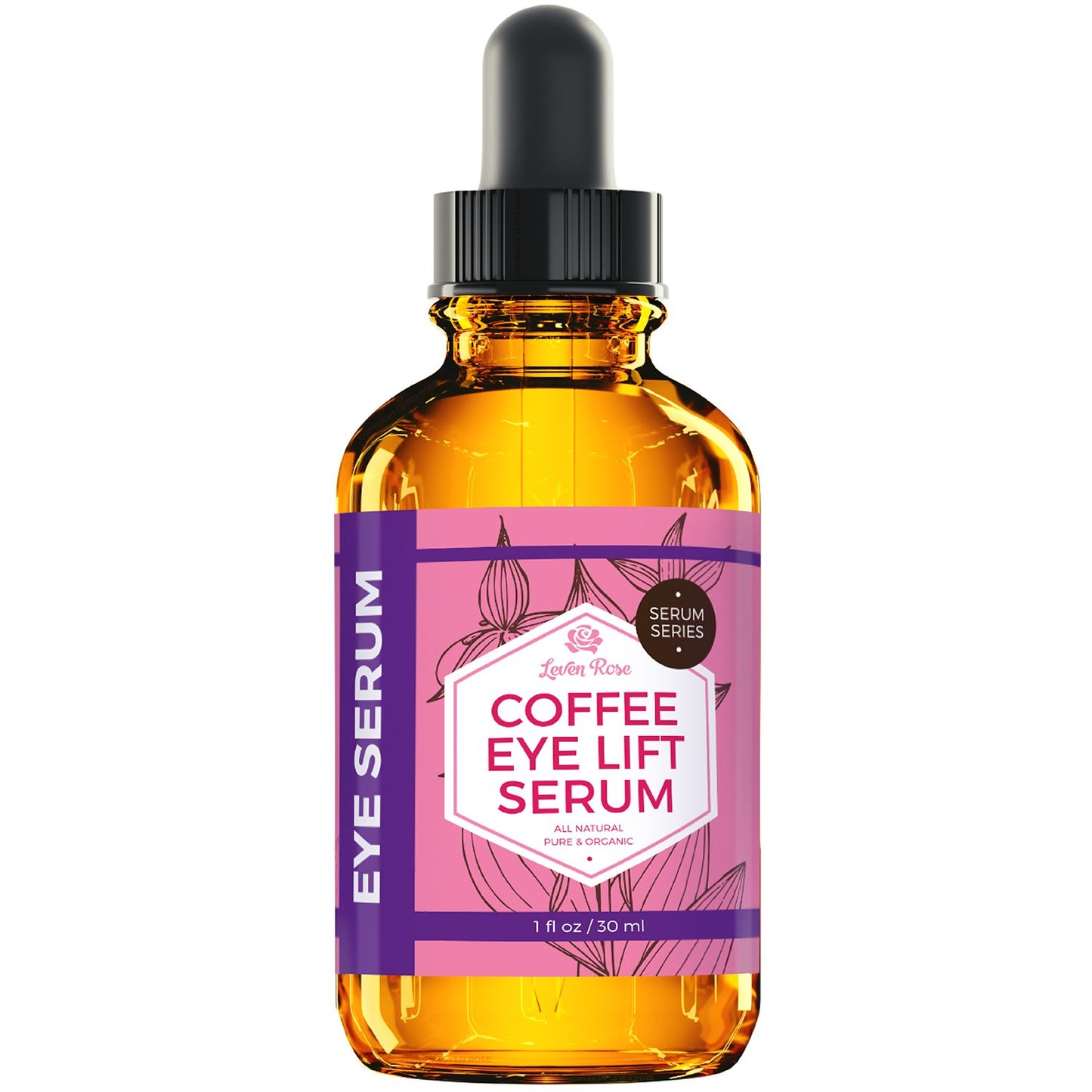Leven Rose Coffee Bean Caffeine Serum for Eyes 1 oz - Anti-aging Caffeine Eye Serum - Organic Under Eye Serum - Eye Serum for Puffy Bags Under Eyes