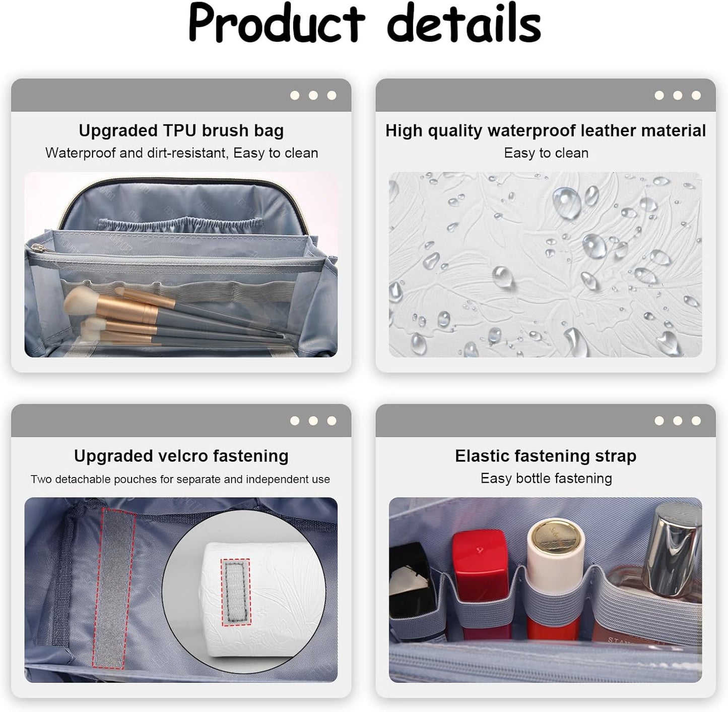 BOYATU Travel Makeup Bags Cosmetic Organizer Bag: 3-Set Large Capacity Make up Bag - PU Leather Toiletry Bags for Women - Wide Open Portable Pouch with Divider & Handle (02-White)