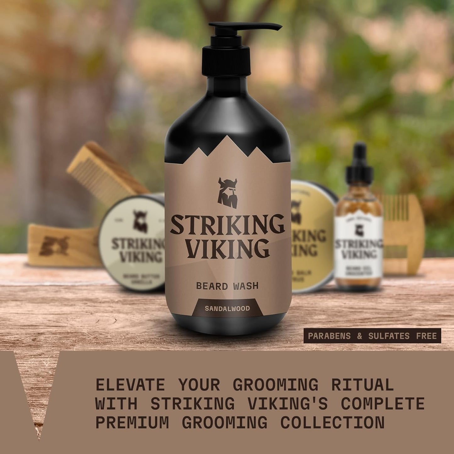 Striking Viking Sandalwood Beard Wash/Shampoo for Men - 17 Oz, Paraben & Sulfate Free, Jojobal Oil for all Beard Types - Promotes Healthy Growth & Moisturizes