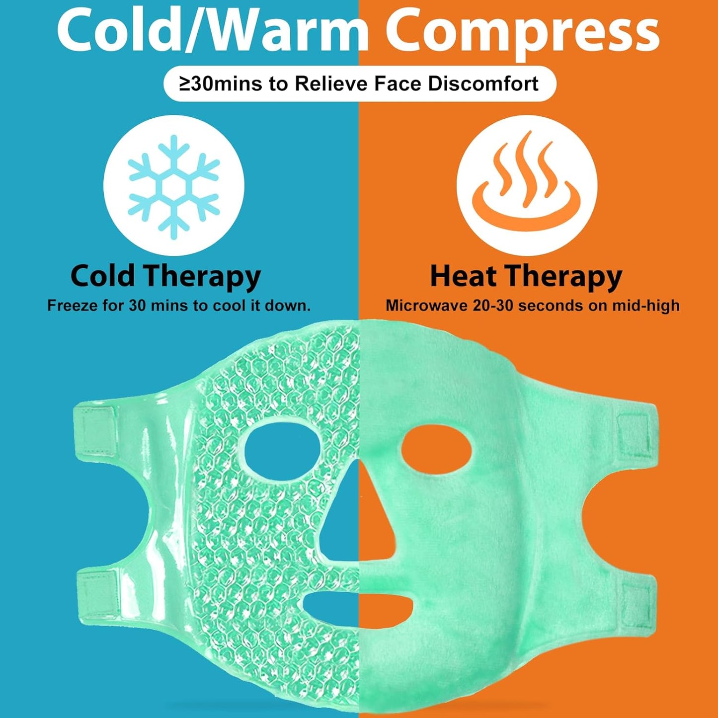 BeeVines Ice Face Mask, Cooling Gel Pack for Puffy Eyes, Cold & Hot Reusable Compress, Frozen Eye Packs Masks for Women for Dark Circles, Puffiness, Allergies & Headaches (Green)