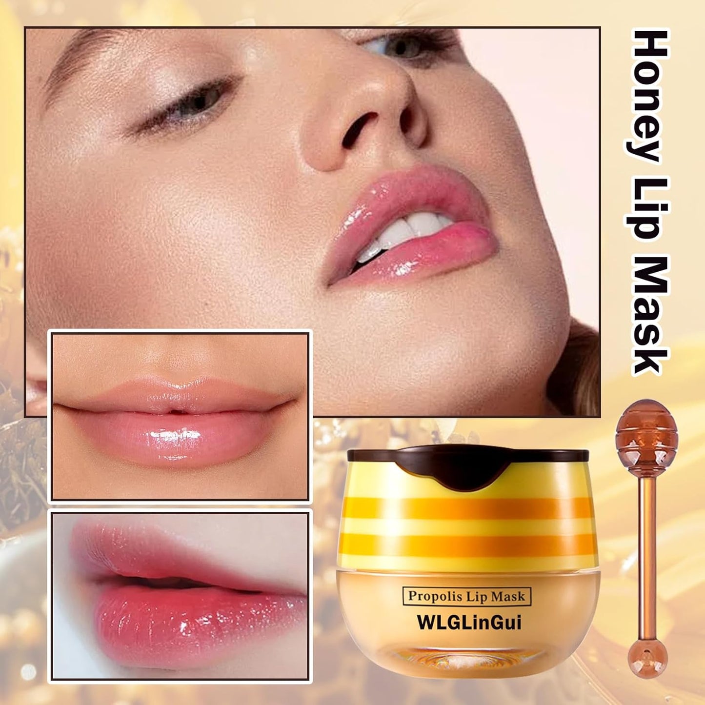 2PCS Bee Lip Balm Honey Pot,Hydrating Lip Moisturizer Cute Honey Pot Lip Balm Lip Scrubs Exfoliator with Wand,Moisturizing Exfoliating Overnight Propolis Lip Sleeping Mask for Men & Women