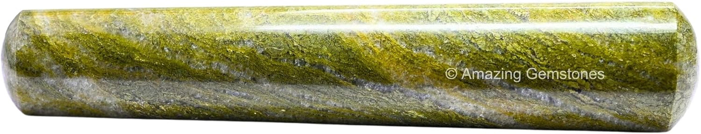 Amazing Gemstone Vesuvianite Crystal Wand Massage Stick - Pelvic Wand Gua Sha for Adults - Crystals and Healing Stones Massage Wands for Adults Gifts (Smooth)