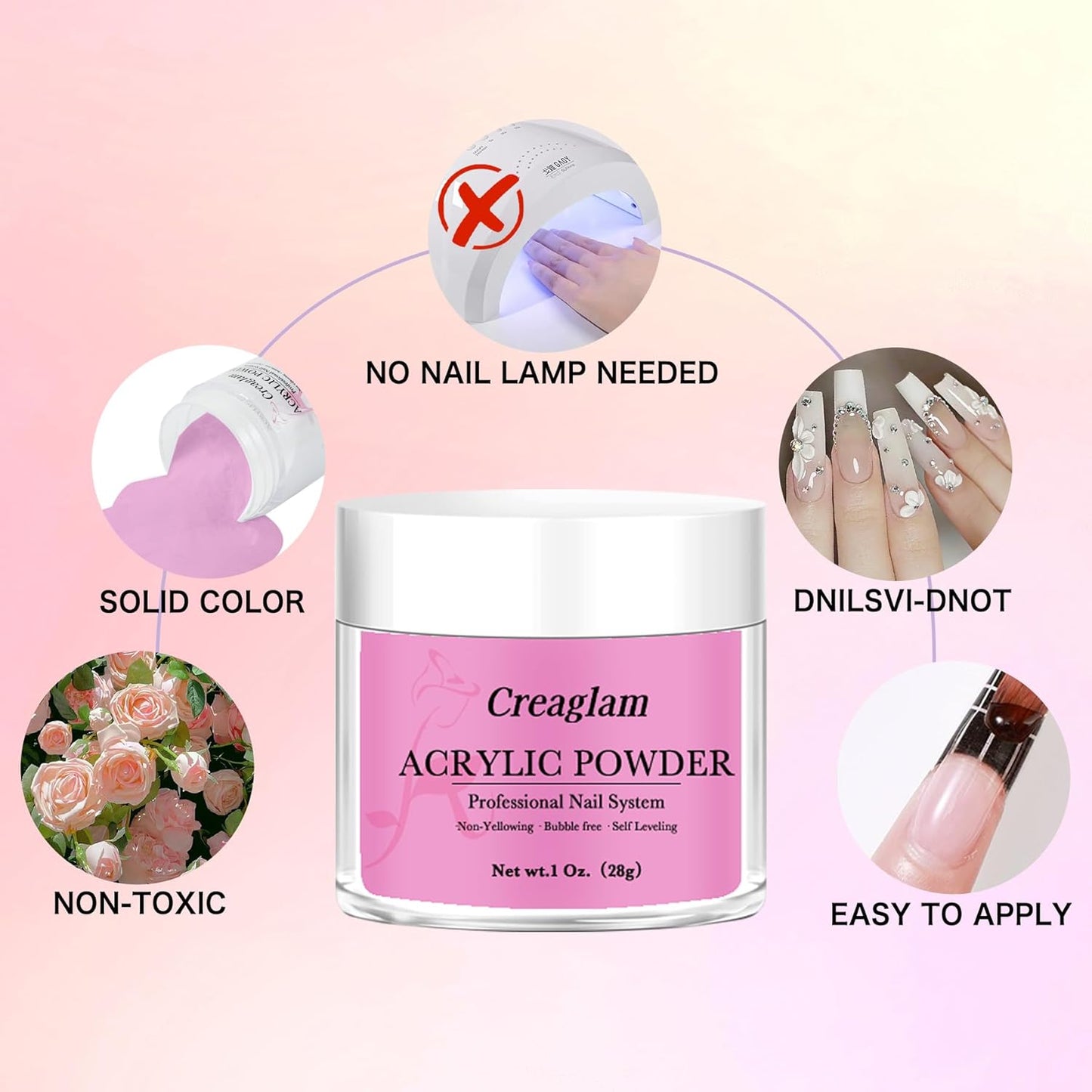 Acrylic Powder Large Capacity: 3Pcs 1 Oz. Orchid Glitter Super Nail Polymer for 3D Art Carving French Extension - 28g Pink-a-boo Phlox Pink Professional Acrylic Powder No Need Lamp