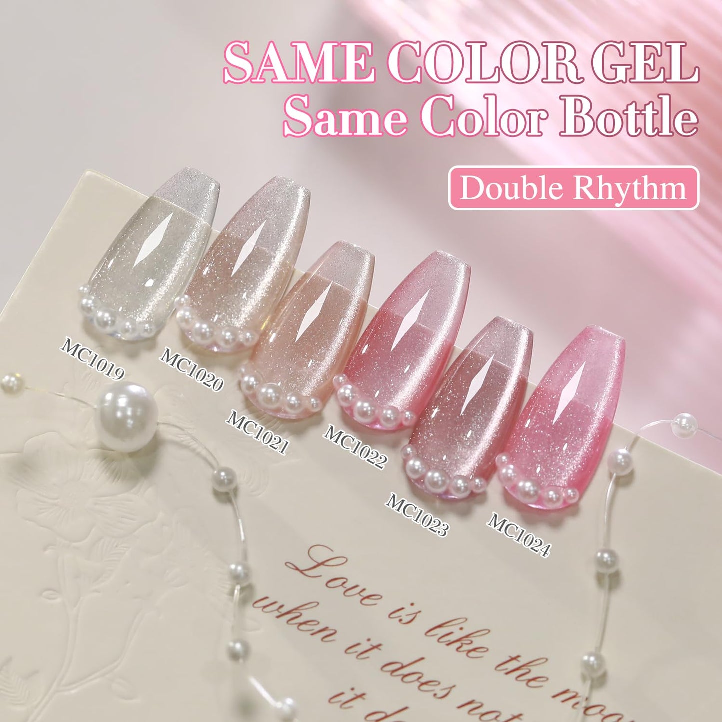 Double Rhythm Cat Eye Gel Nail Polish Set of 6 Same Color Same Bottle 0.5 Oz Shimmer Glitter with Magnet Holographic Reflective Magnetic UV Nail Polish Kit at Home (Silver Nude Pink-T6-42)