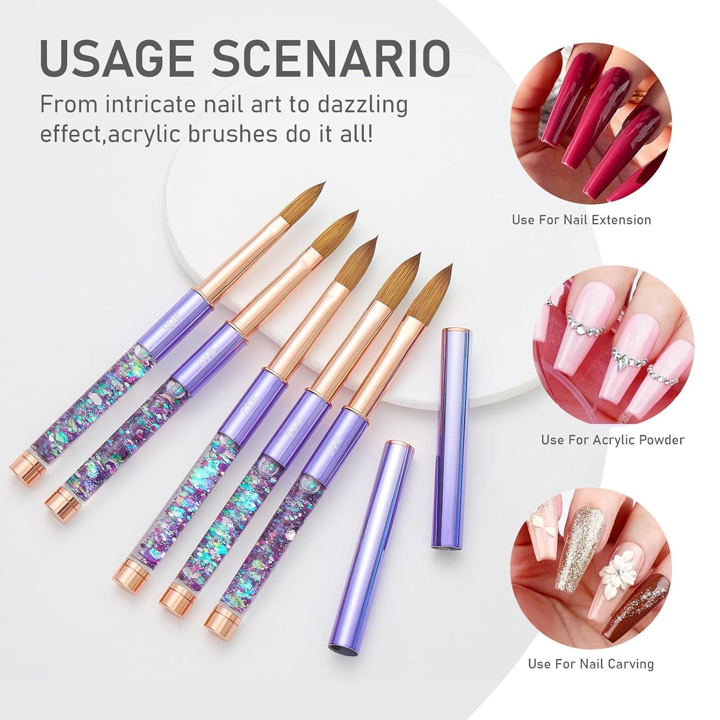 Acrylic Nail Brush Size #08, KEMEISI 100% Pure Kolinsky Nail Art Brushes Sturdy Handle Oval Shaped Acrylic Powder Nail Design Tools for Professional Manicure DIY Home Salon (Purple)