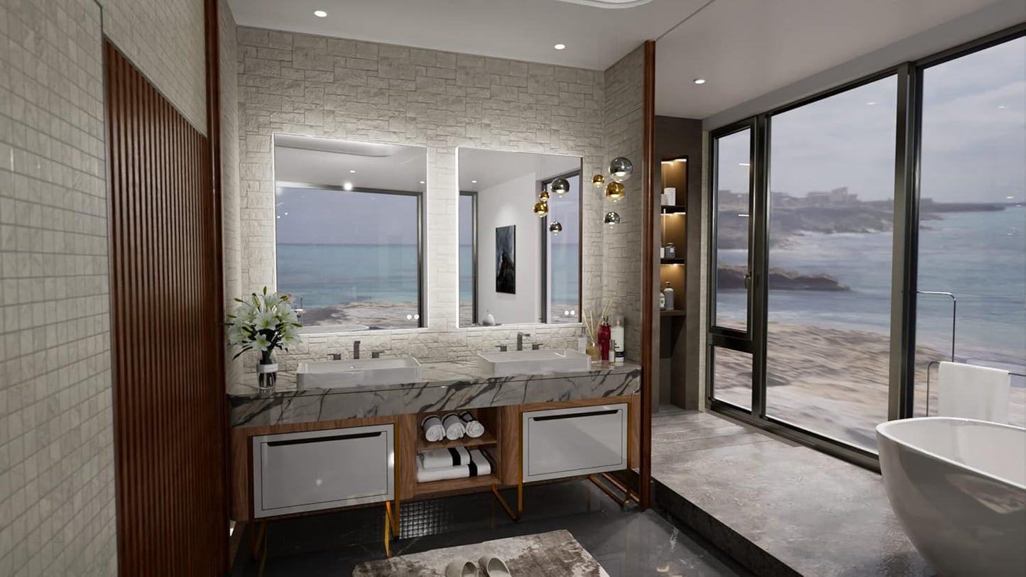 TETOTE 24x32 LED Backlit Mirror Bathroom with Light,3Color White/Warm/Natural,Anti-Fog Lighted Mirror,Dimmable,Vanity Mirror,Wall Mounted