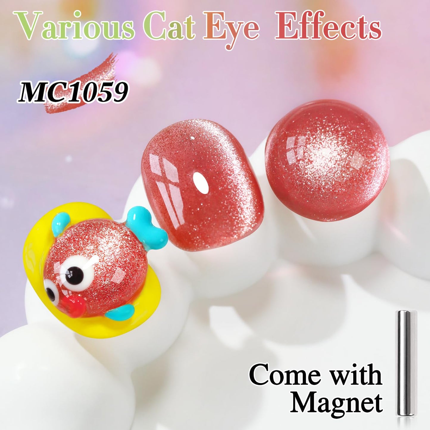 Double Rhythm Cat Eye Gel Polish with Magnet 15ML Holographic Glitter Shimmer Translucent Jelly Color 0.5 OZ Magnetic Gel Polish Salon DIY at Home (Rose Peach-MC1059)