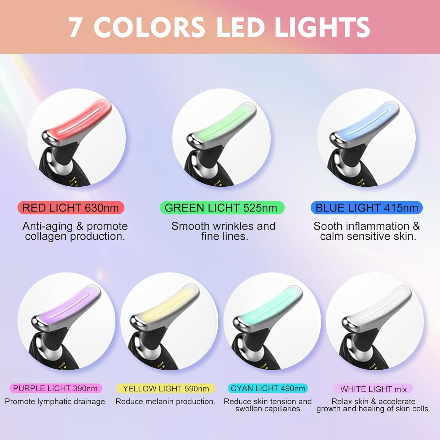 Facial and Neck Massager, Lymphatic Drainage Facial Massager Designed Specifically for The Face and Neck, Equipped with 7-Color Face 𝖲culpting Wand (Black)