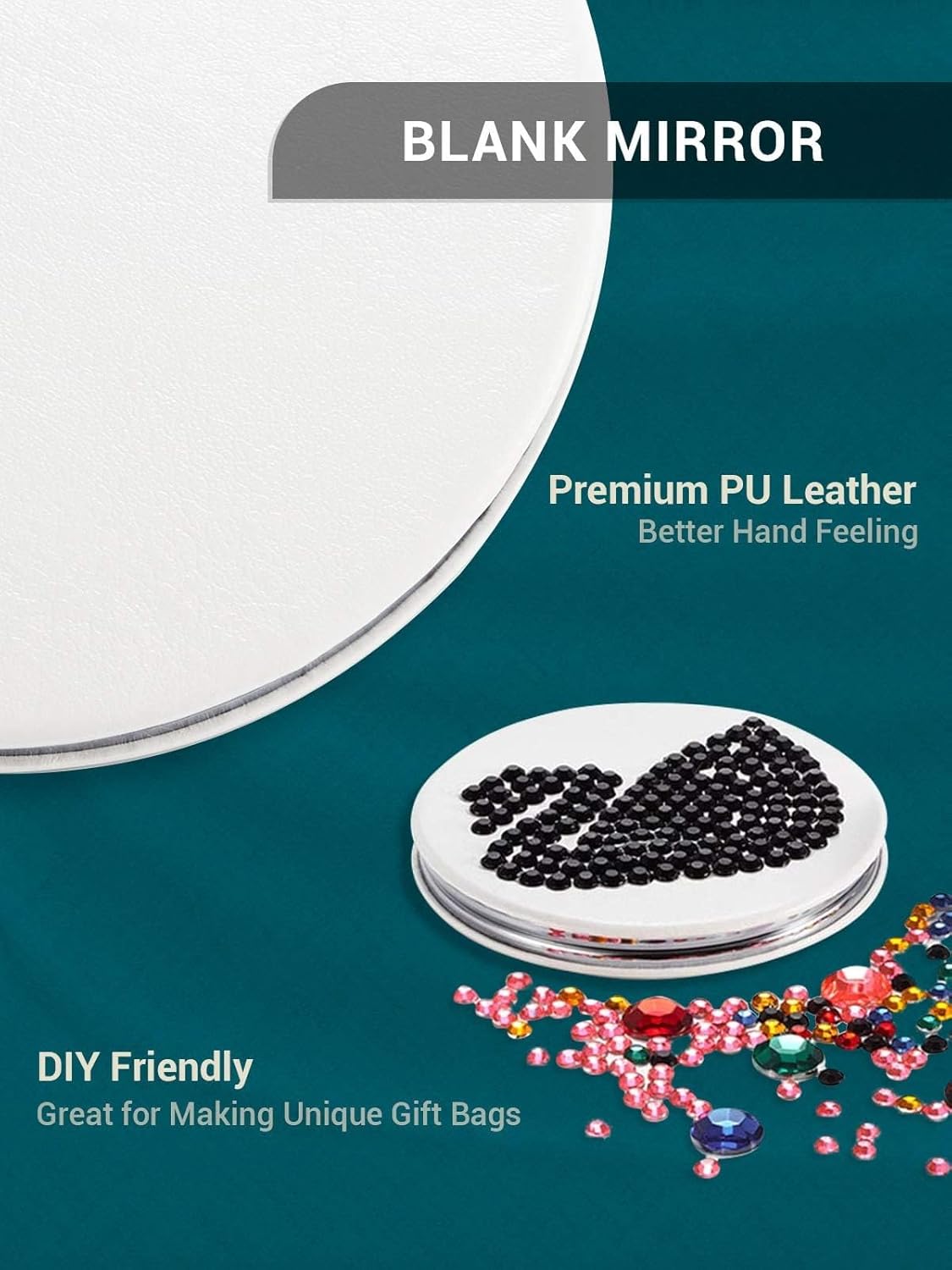 Compact Mirror Bulk, Set of 12 Round Double-Sided 1X/3X Magnification PU Leather (White, 2.8")