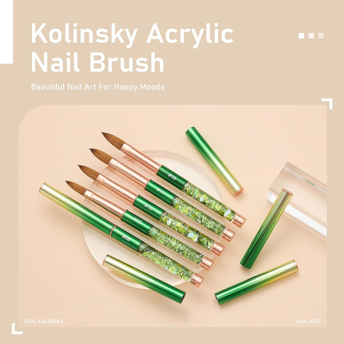 Acrylic Nail Brush Size #16, KEMEISI 100% Pure Kolinsky Nail Art Brushes Sturdy Handle Oval Shaped Acrylic Powder Nail Design Tools for Professional Manicure DIY Home Salon (Green)