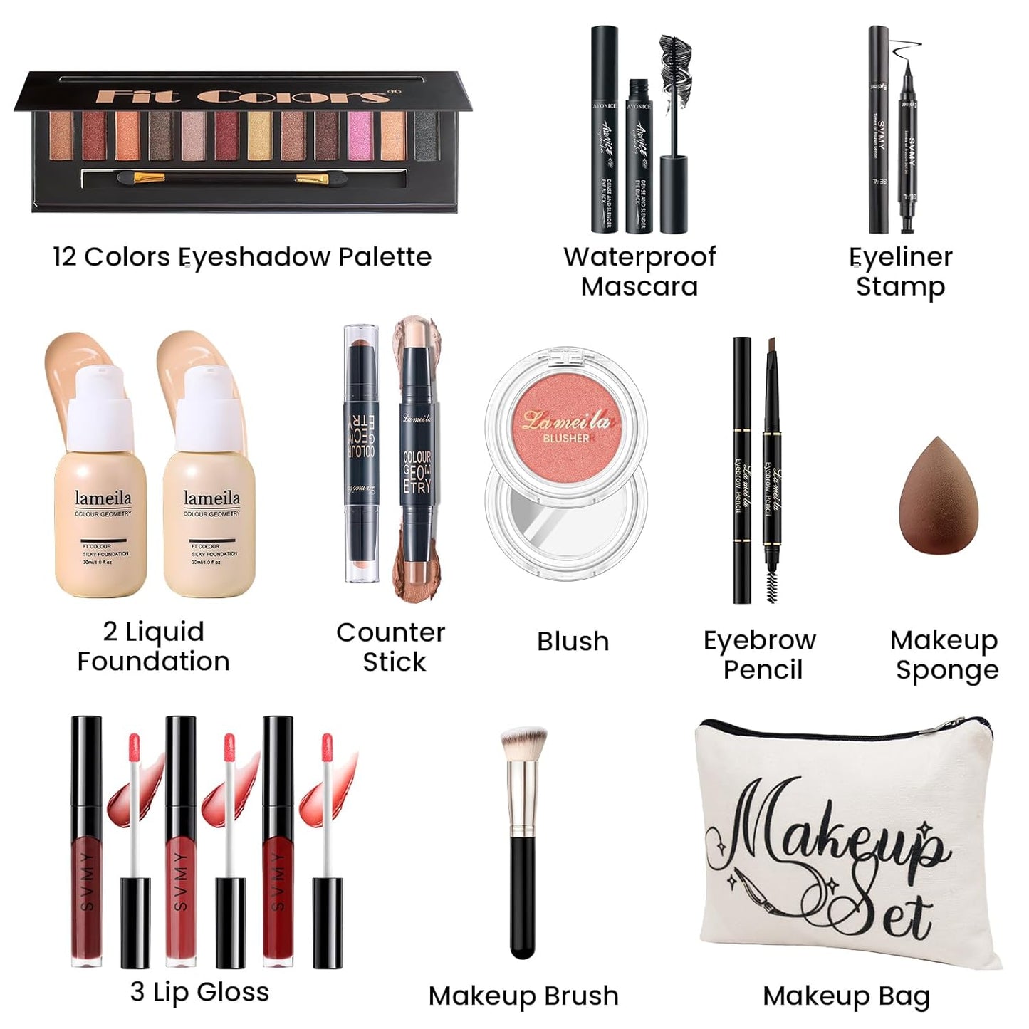 Makeup Kit for Girls Teens, Travel Makeup Kit, Facial Makeup Full Kit, Makeup Present Set for Beginners & Professionals, Cosmetic Bag Include Pigmented Blendable Eyeshadow Palette, concealer