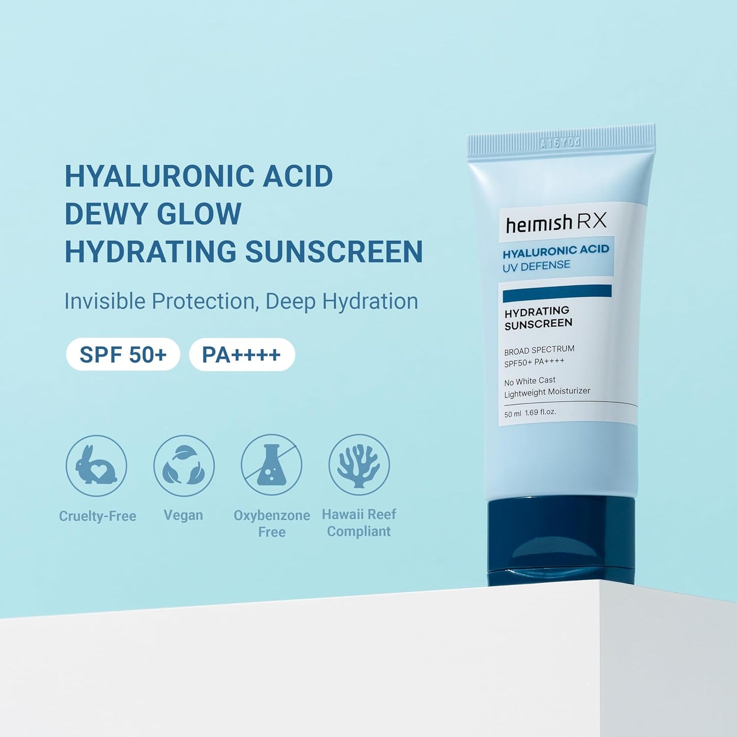 HEIMISH RX Hyaluronic Acid Hydrating Sunscreen - Daily Sunscreen For Face, SPF Face Moisturiser, Broad Spectrum SPF 50, No White Cast, Lightweight, Fast-absorbing, Korean Skincare, 50ml (1.69 fl. oz)