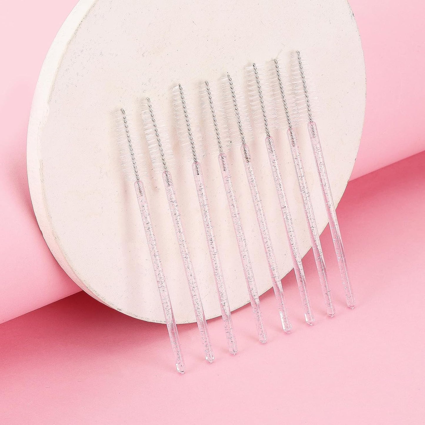 Tbestmax 500 Disposable Mascara Wands Eyelash Brush Spoolies for Eyebrow Eye Lash Extension (Pink, White)