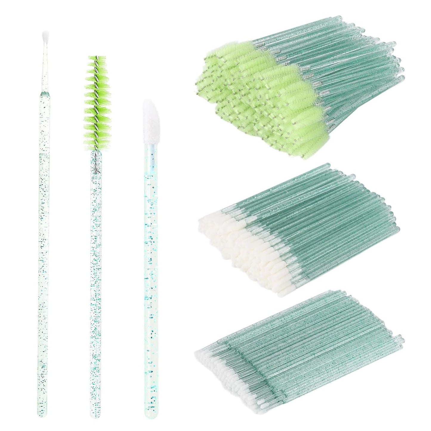 300 Pcs Spoolies Mascara Wands Lip Brushes Micro Swabs Applicator, Disposable Eyelash Brushes Lipstick Tester Makeup Applicator Tool Green